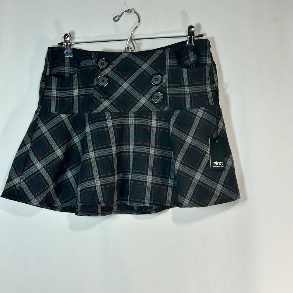 ZINC‎ Plaid Skater Skirt Double Button Waist Mini Flounce Womens Size 9